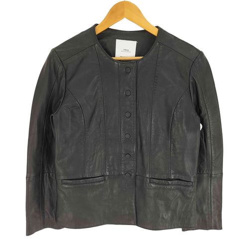 マンゴー MNG ノーカラー 6B スナップボタン ラムレザー ジャケット レディース import:M